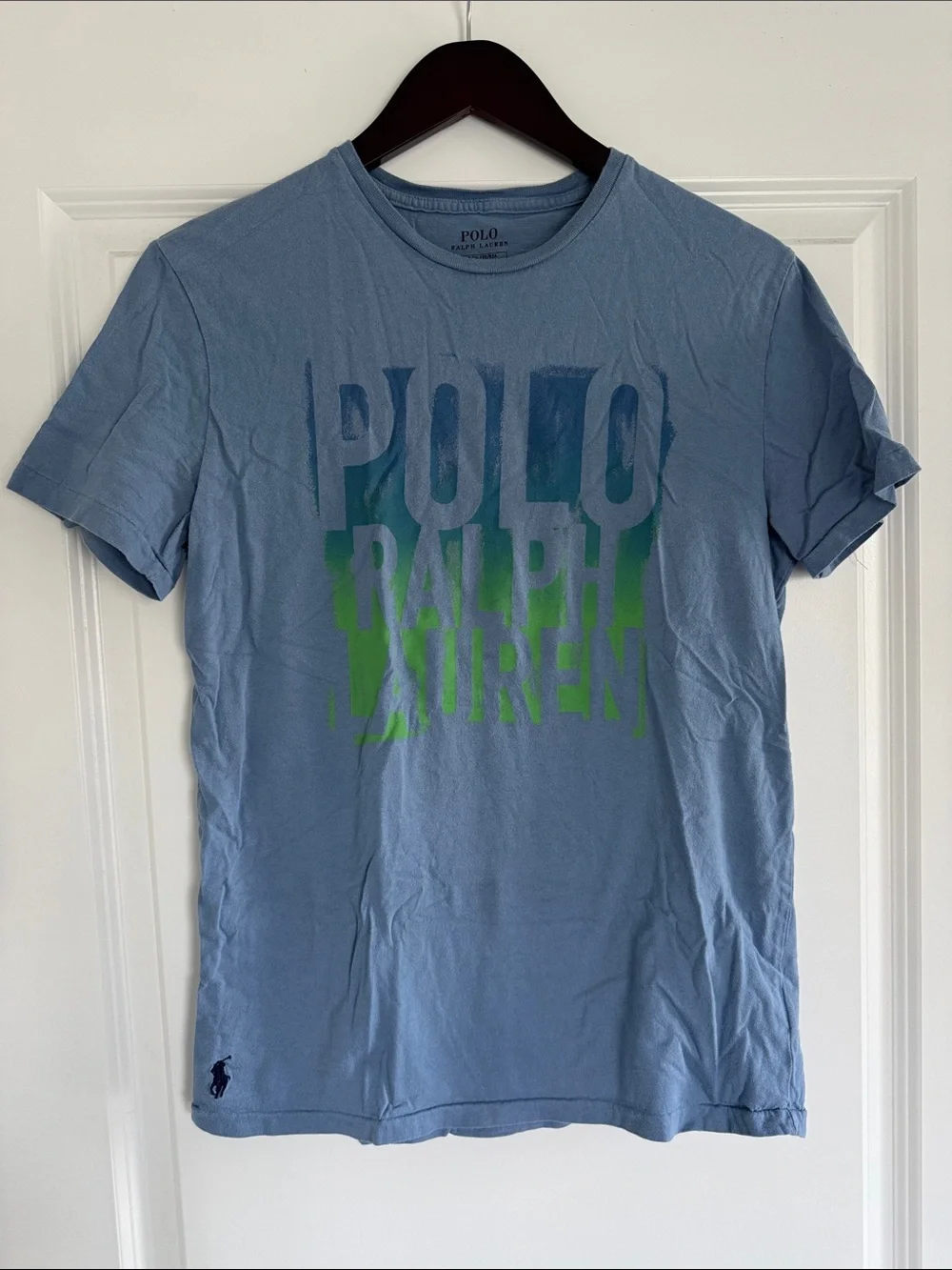 GU Polo Ralph Lauren Green & Blue Fade Logo Short Sleeve Shirt S